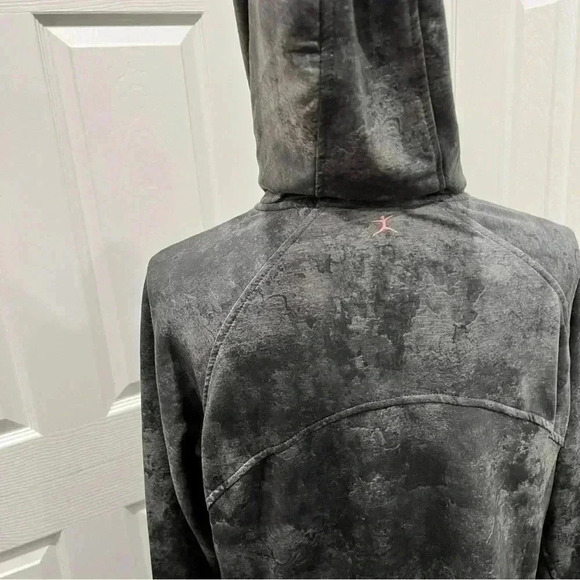 Danskin zip front hooded tie dye grays jacket, extra warm neck layer, thumbholes - Picture 4 of 12